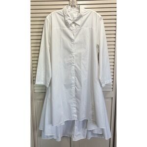 Step In Style Classic White Button Up Shirt Dress Long Sleeve Size Large High/Lo